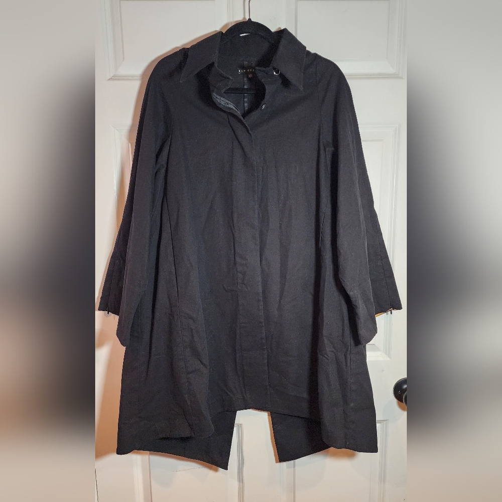 Elm Design Unique Black 100% Pima Cotton Slit Back Button Front Trench Coat